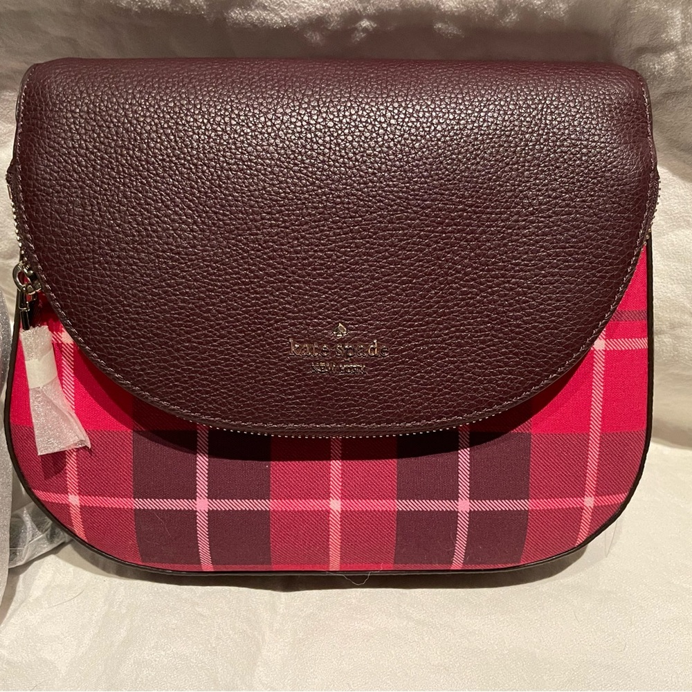 New Kate Spade Red Berry Plaid Purse